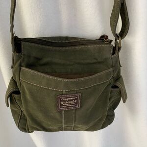 Olive Green Fossil Crossbody/ Messenger Styled Canvas Organizeable Bag